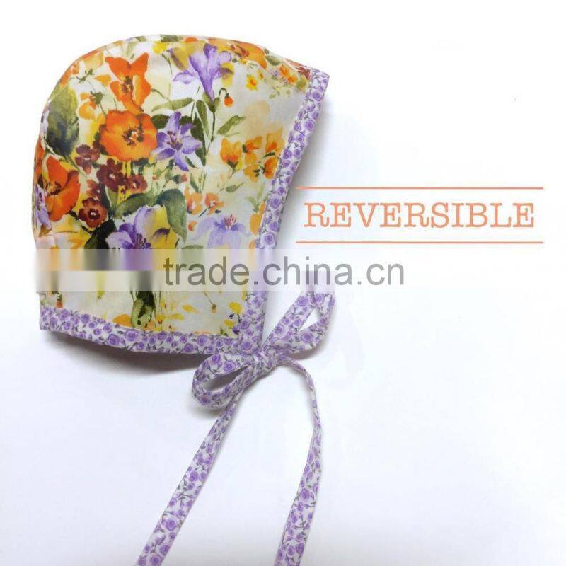 Reversible Baby Bonnet Flower Plain Pattern Lace Fanric Spring Baby Hat