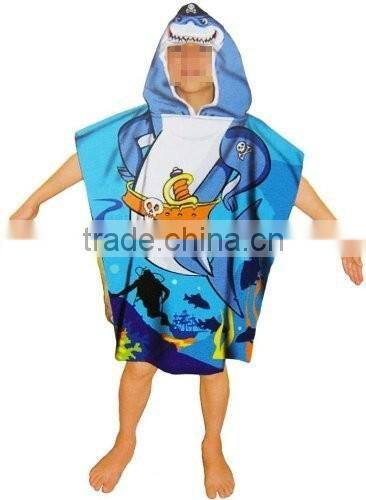 Adults and Childrens Hooded Poncho beach Robe Towelling Velour Printing