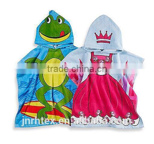 Colorful printed cape-style hooded towel poncho pattern and custom kids hooded poncho terry towel