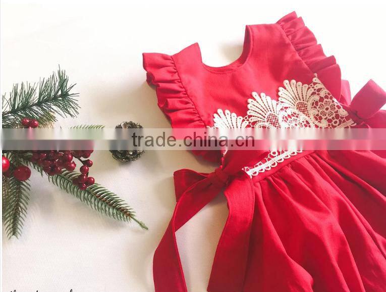 Baby Girls Christmas Red Bubble Infant Baby First Christmas Lace Rompers Clothing