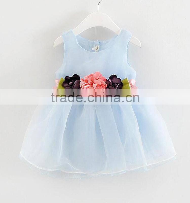 Wholesale hot sale promotional appliques flowers sleeveless baby girl dress