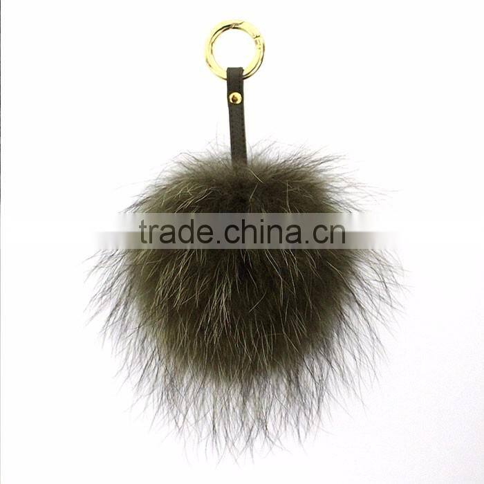 Myfur Fluffy Pompom Bag Pendant Fuzzy Charm Raccoon Fur Ball Leather Strap Keychain Keyring