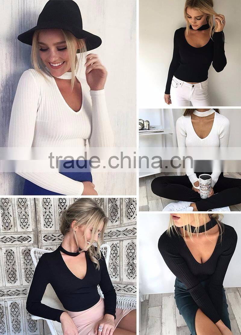 Elegant halter knitted sweater Autumn winter white short pullover women tops Slim v neck black jumper casual pull femme