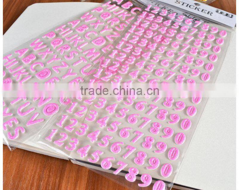 custom cheap adhesive sticker Alphabet / Number shape glitter sticker Children DIY sticker