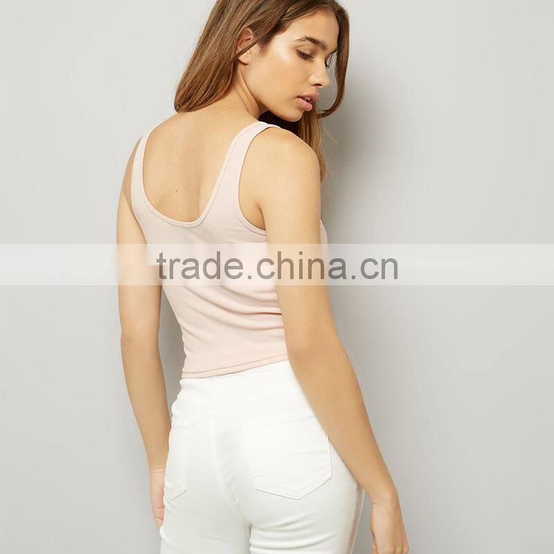 Wide shoulder straps lace up ribbed cropped tank womens black vest tops