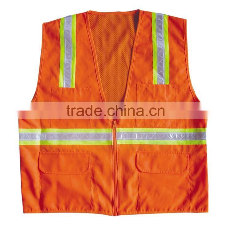 Mens flourescence waistcoat 100% polyester high vis vest with lattice tape