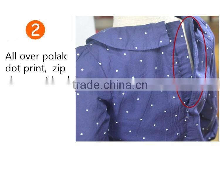 white polka dot fashion one piece girls party dresses with zip closure at back