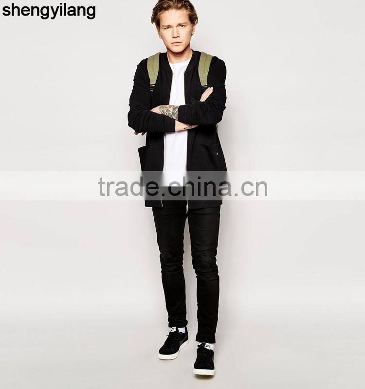 Fashion golden zipper long bomber jacket wholesale guangzhou clothing factory