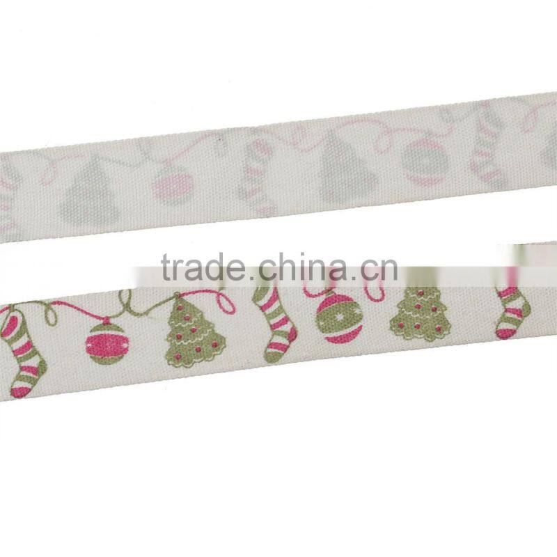 Wholesale Handmade DIY Craft Multicolor Christmas Tree Bells Pattern Cotton Sewing Ribbon