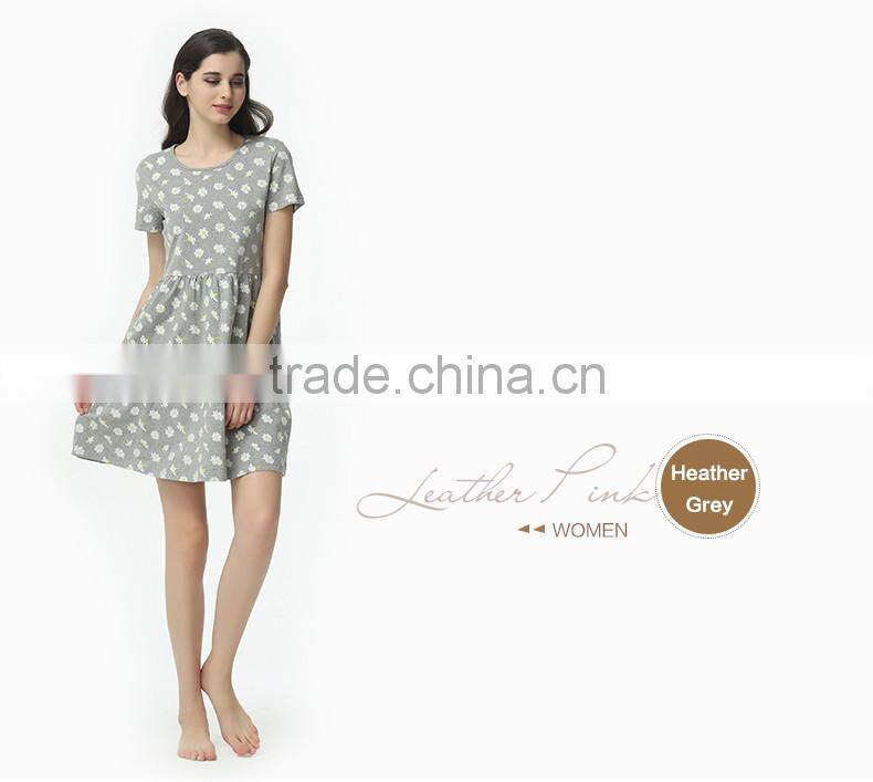 Perfect Qianxiu Summer Short Sleeve Daisy Dress Printed Girls Lounge Wear Night Skirt