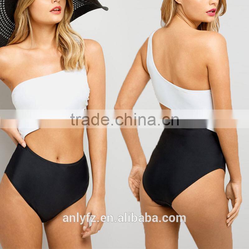 Sexy Women's One Shoulder Swimwear Asymmetrical Detail One Piece Swimsuit