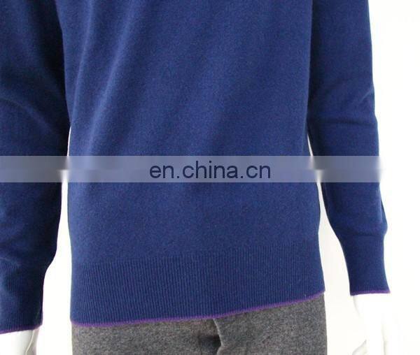 High Quality 12GG casual men's v-neck 100% cashmere sweater with elbow patches