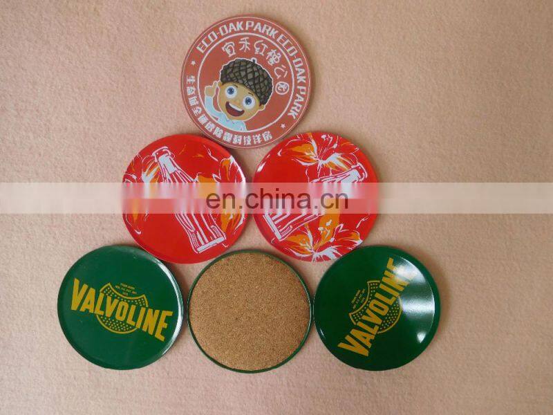 Custom printing logo round tin coaster with cork back
