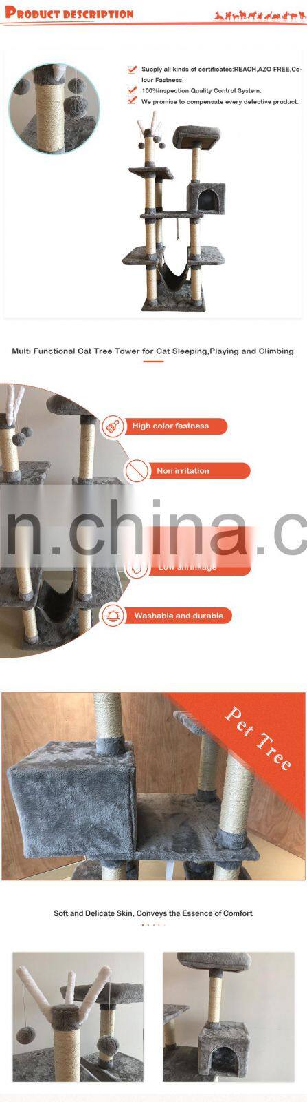 Luxury Multi Layer Cat Wooden Scratch Climbing Tree Tower with Plush Sisal Scratching Post