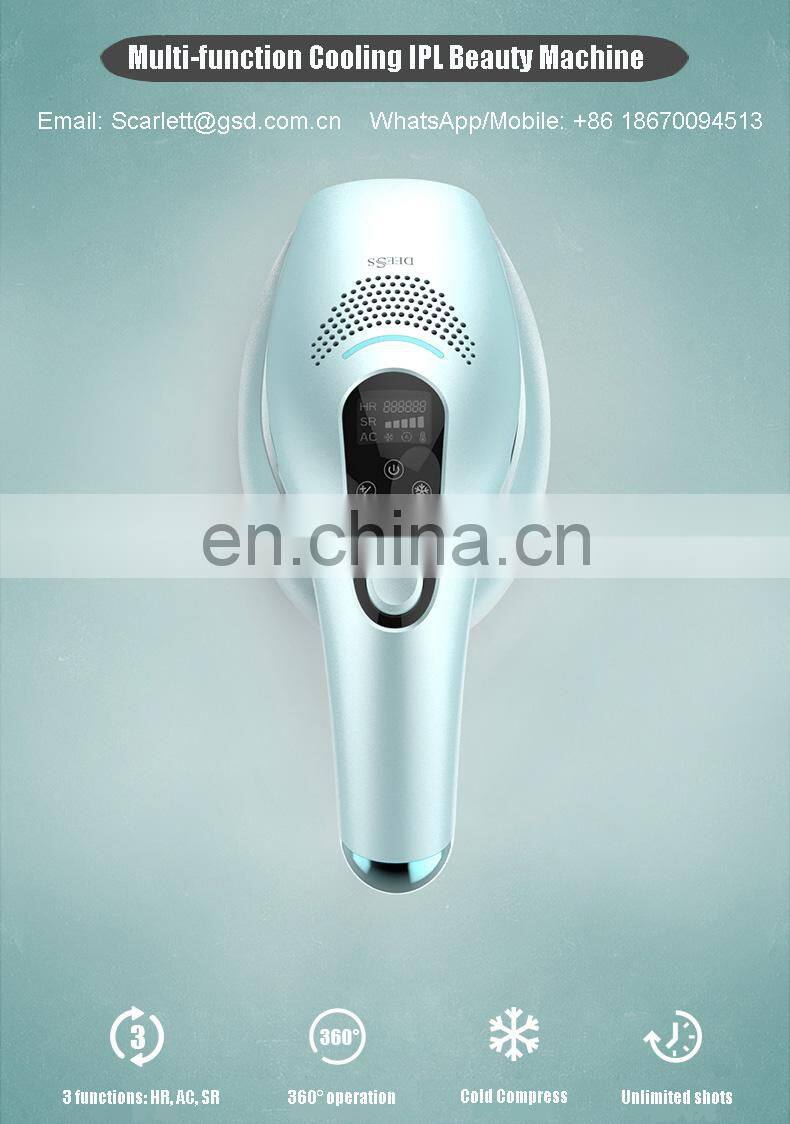 Ice cooling ipl hair removal home use 3 in 1 device changeable lamps unlimited shots DEESS
