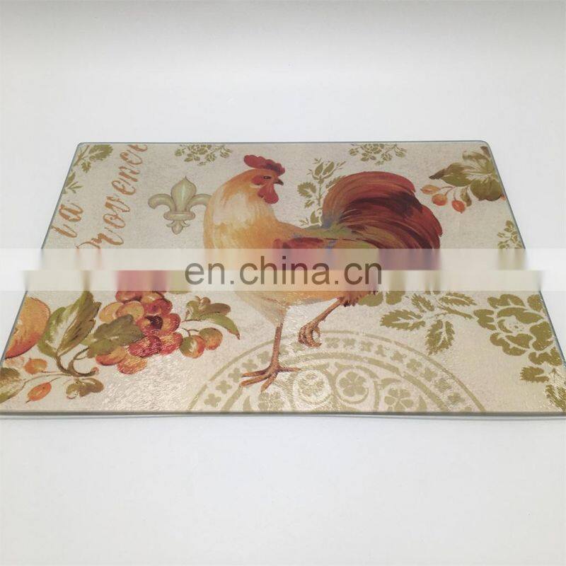 NEW PRODUCT  Rectangle glass chopping board for cutting food with a rooster picture