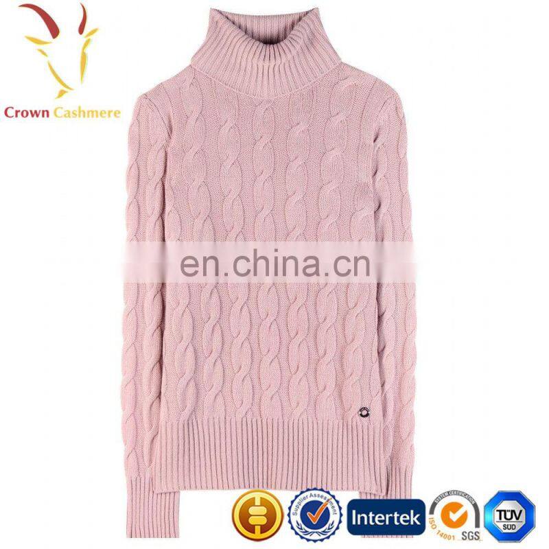 Women turtleneck cable knit cashmere pullover sweater