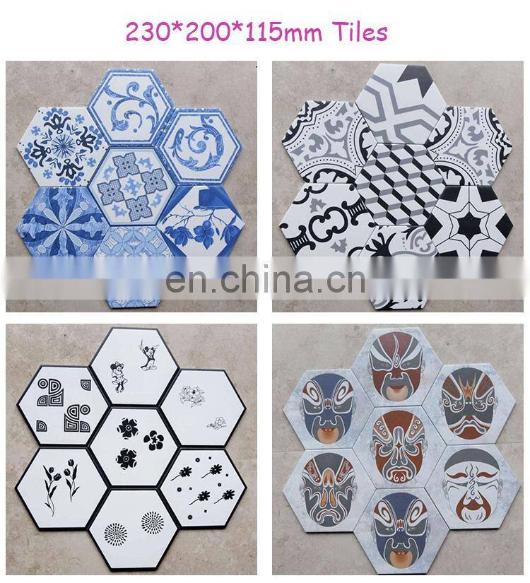 230*200*115 Art Tile Mediterranean style Blue and White Porcelain Hex Floor Tile/Wall Tile