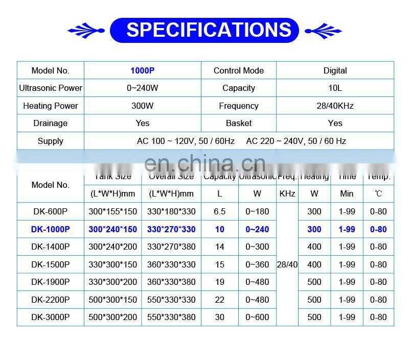10 Liter Injector Power Adjustable Ultrasonic Cleaning Equipment with Heater and Timer