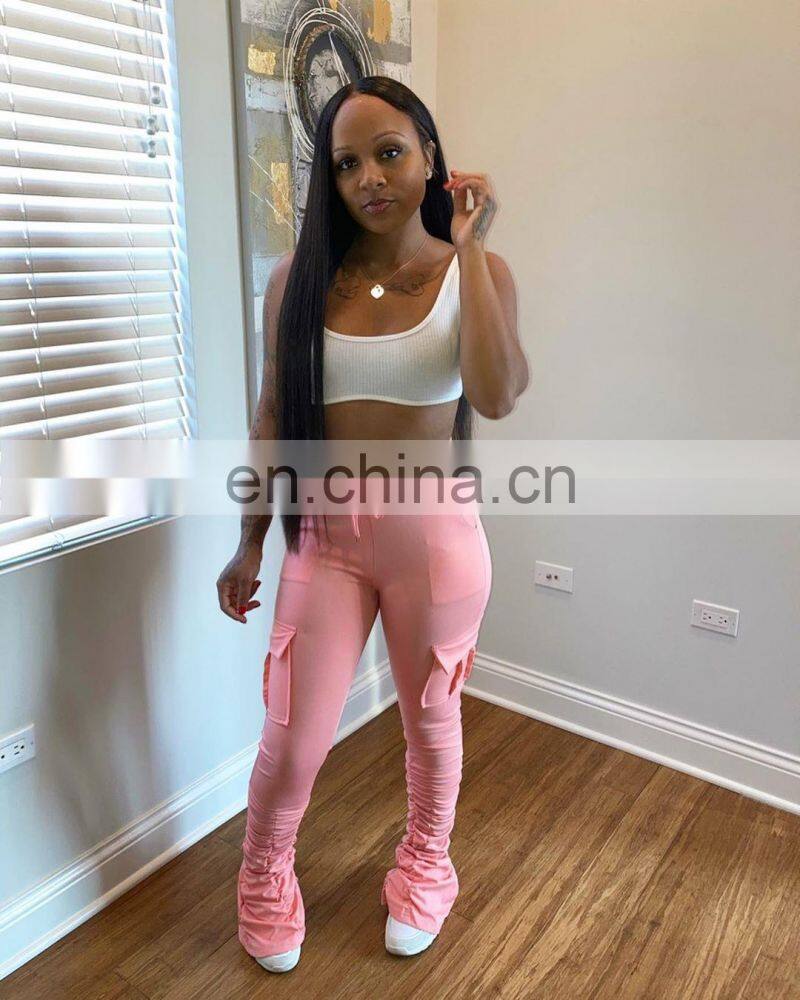 Amazon Hot 2021 European and American casual cotton blended skinny trousers flared mid-waist casual pants