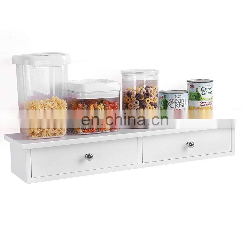 Hallway Storage Shelf MDF White Floating Wall Shelf with 2 Drawers