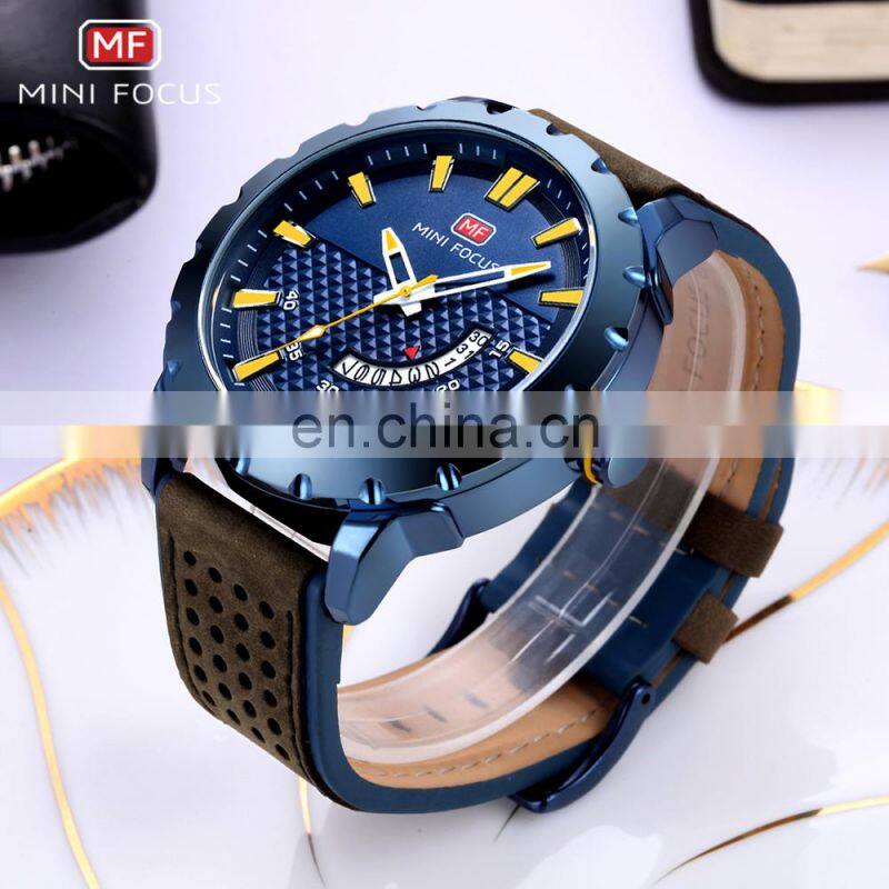 MINI FOCUS MF0150G Men's Fashion Casual Auto Date Leather Band Quartz Analog Watches