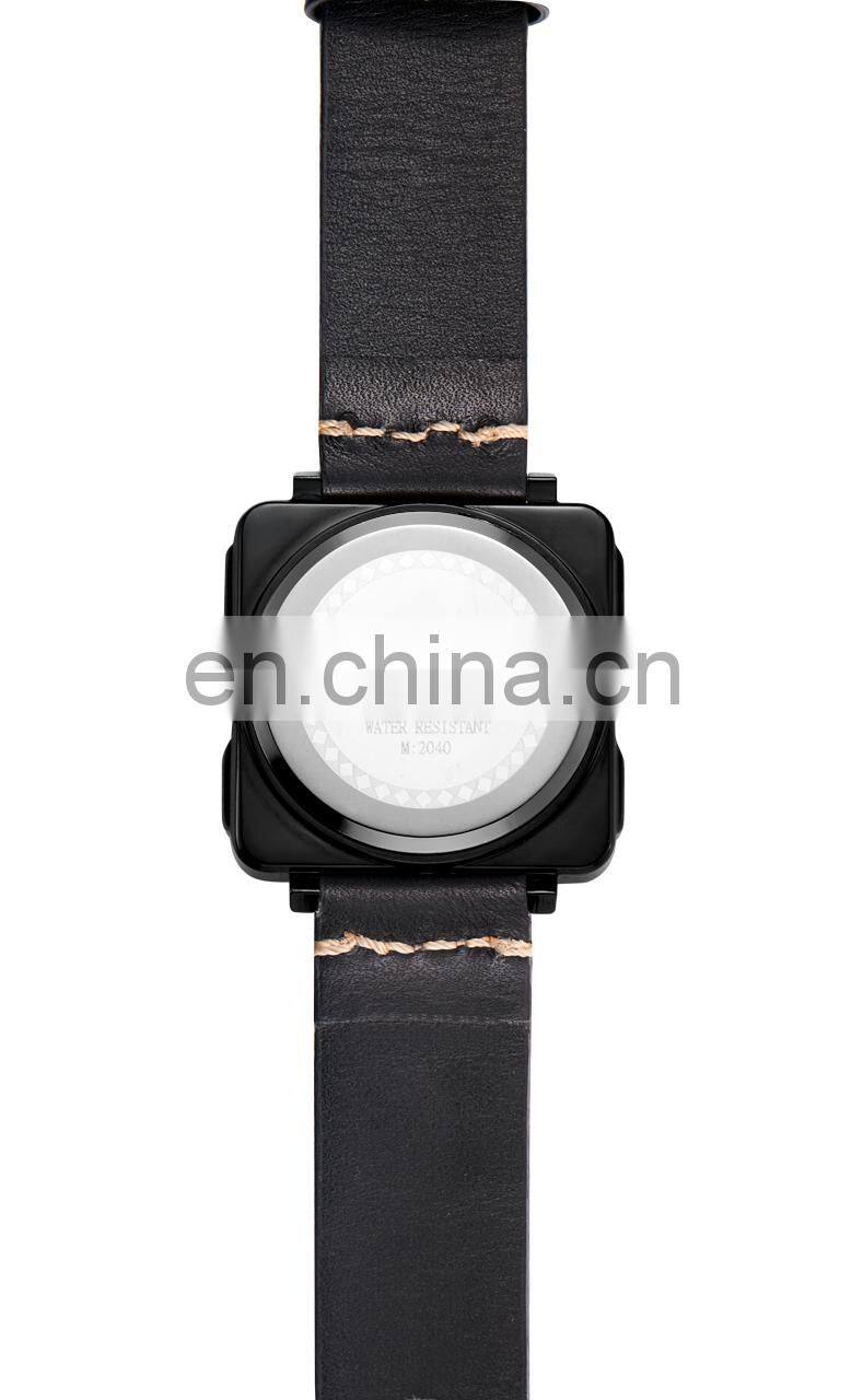 Megir 2040 Men's Square Leather Strap Quartz Watches with Calendar Date Waterproof Wristwatch Clock