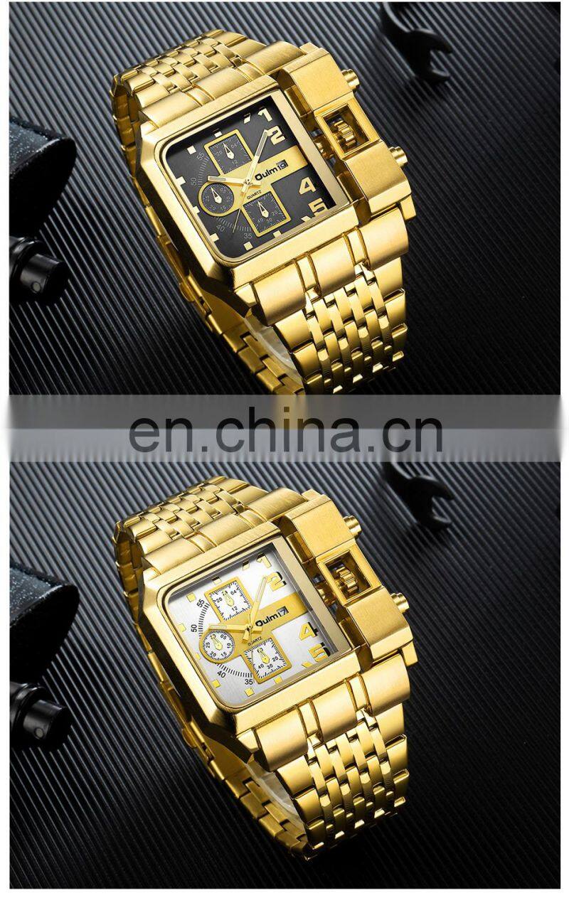 Oulm HP3364B Men Quartz Watches Military Waterproof Wristwatch Luxury Gold Stainless Steel Male Watch