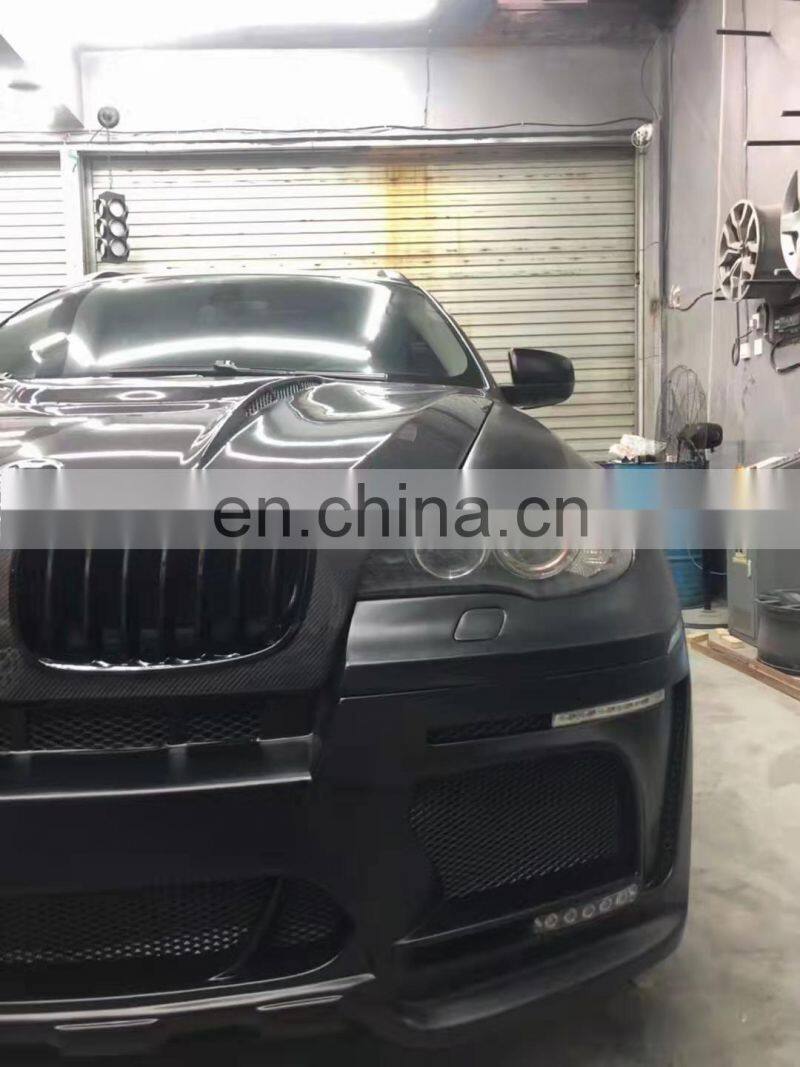 Runde Resin &Half Carbon Material Front Bumper Grille Side Skirt Spoiler Rear Lip Hood For BMW X6 E71 Haman Style Wide Body Kit