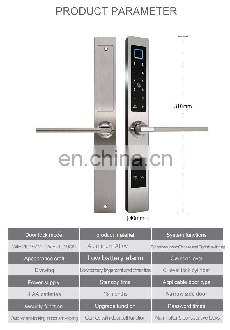 Tuya Smart Access Control Keyless Electronic Key Code Door Locks With APP And Code For Aluminum Frame Sliding Door with doorbell