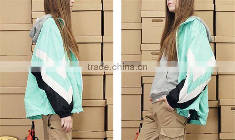 100% Polyester Fabric Light Blue Windbreaker Coats Sports Wear