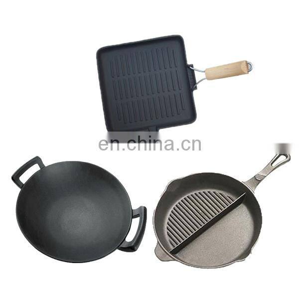 CNC milled seasoned enamel cast iron skillet, cast iron frying pan