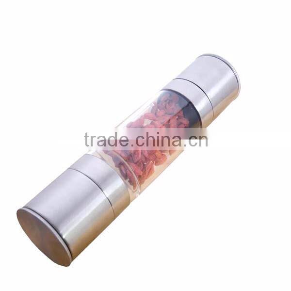 High quality double end mill salt and pepper grinder brushed tainless steel Salt & Pepper Mill Set 2 in 1,manual coffee grinder