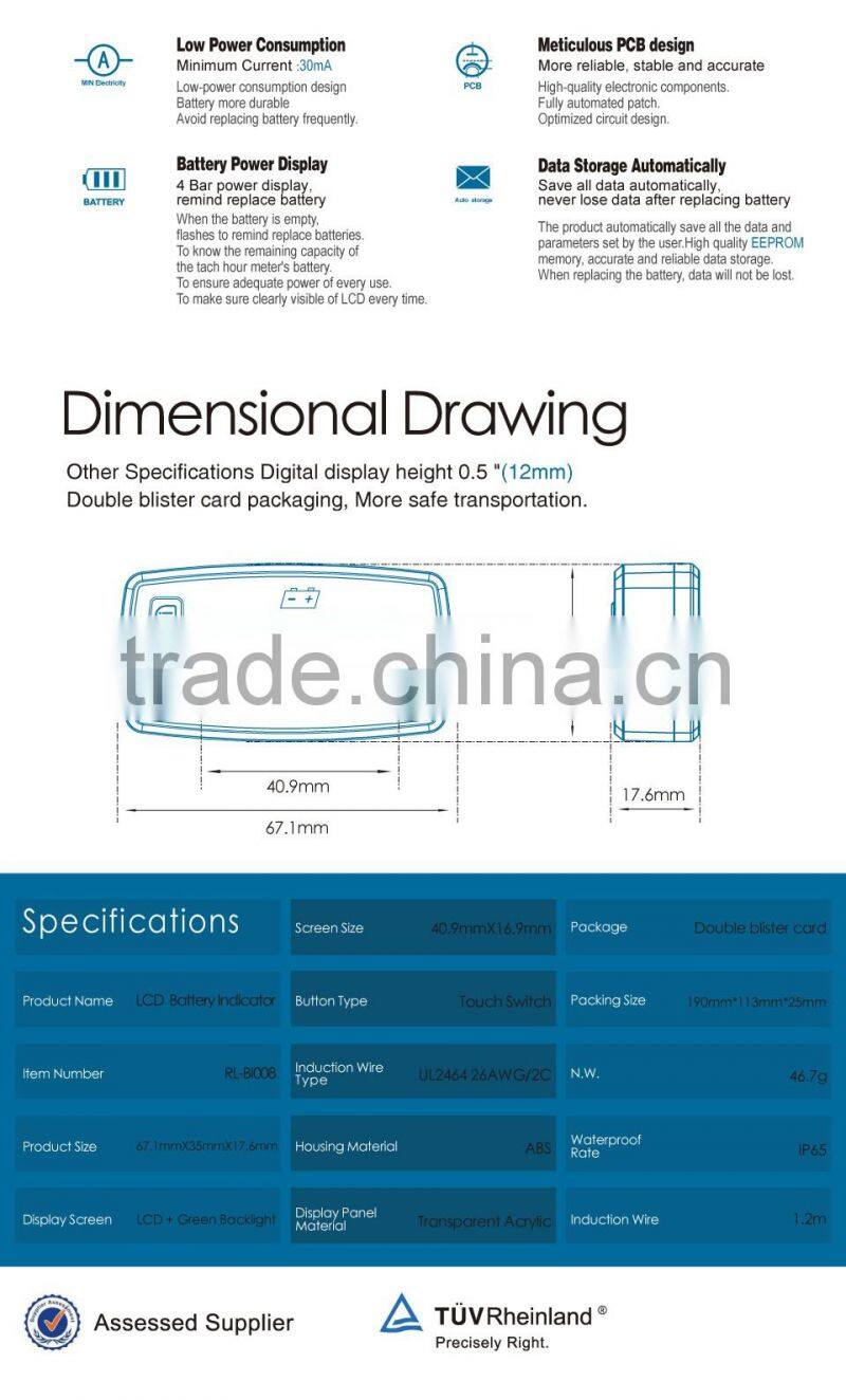 Led backlight battery charge indicator voltage tester voltmeter for Motorcycle ATV Tractor MARINE boat car