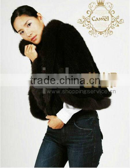 Camel9039 Mink Fur Shawl Wholesale/Retail Wrap Mink Fur Shawl with Fox Trim