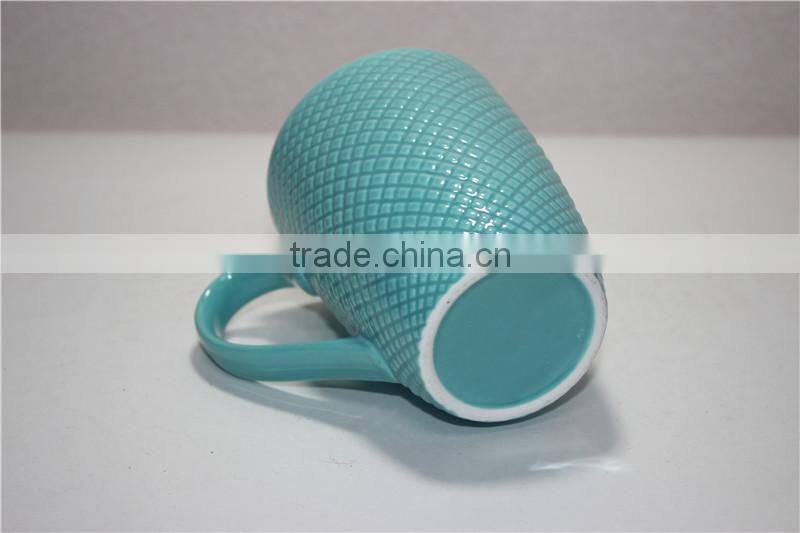 12 OZ embossed and color glazed porcelain hot pink coffee mug