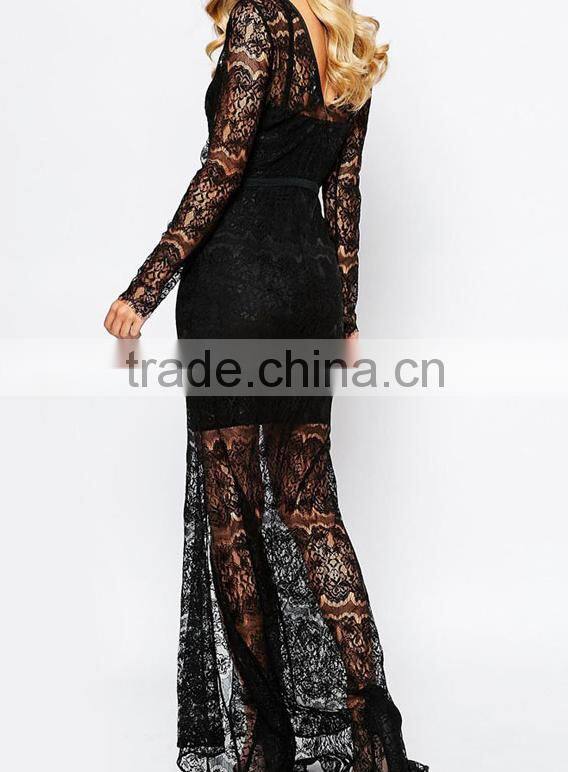 black lace maxi dress mesh lace dress ladies sexy transparent lace dress