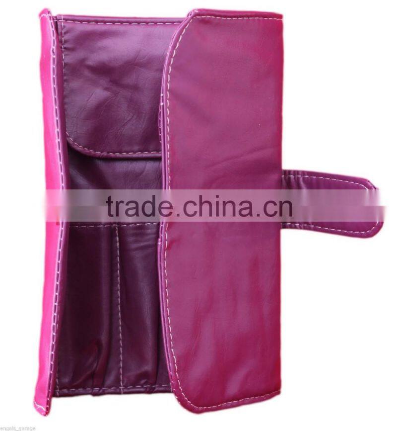 Purple/maroon makeup bag brush pouch soft pu leather for 10 piece set holder
