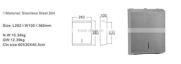 wall mounted hand towel dispenser with SUS 304, stainless steel tissue dispenser