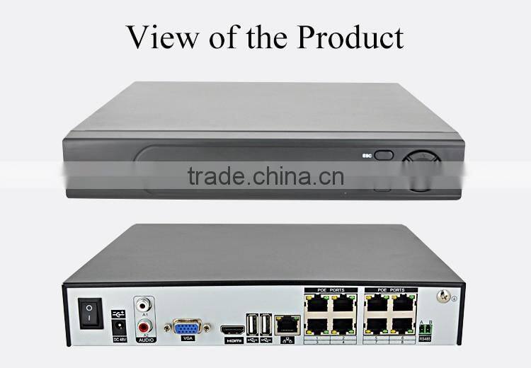 cctv 8 channel 12v dvr recorder china price 8ch POE NVR, support VGA and HDMI output