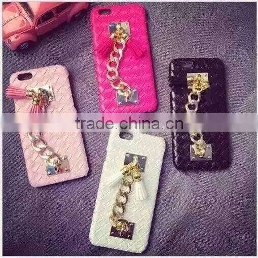 Luxury Plush Rabbit Fur Ball Tassel Pearl Chain PU Leather Hard Mobile Phone Cover Case For iPhone 6 G 6S Plus