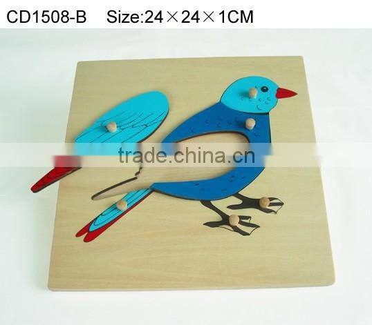 Hot selling kids educational mould wooden toys bird puzzle