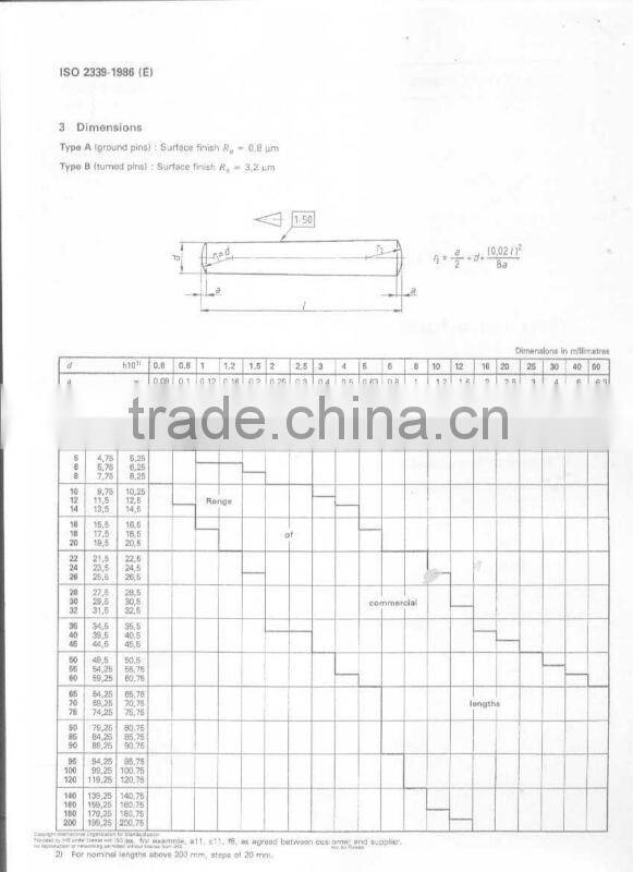Standard tapered pin dowels joints DIN1/ISO2339