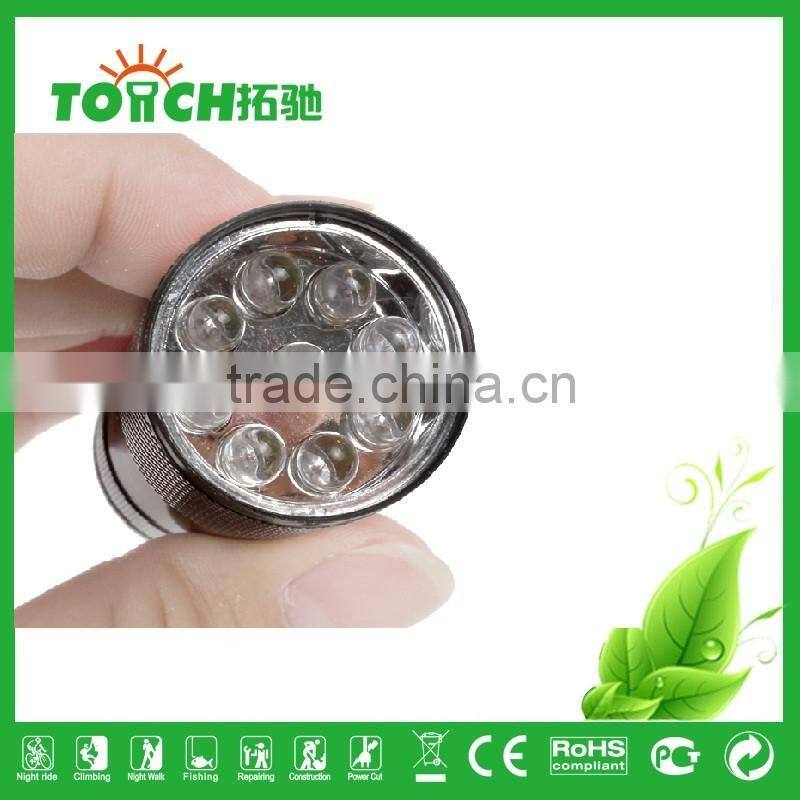 9 led flashlight use 3*AAA Battery super mini 4 colors blue/red/black/silver for emergency flashlight