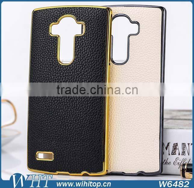 New Product Chrome Gold Side PC Leather Coated Cell Phone Case for LG G4