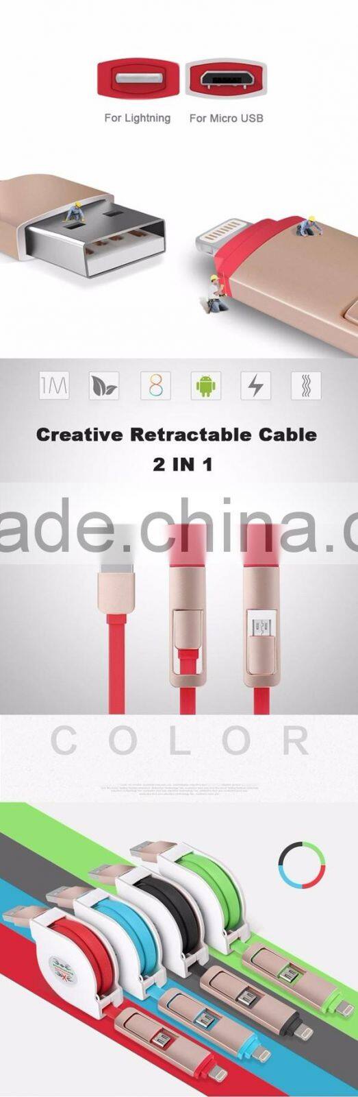 High quality fast charging 2 in 1 USB extension micro data cable Sync Data Charging Cable