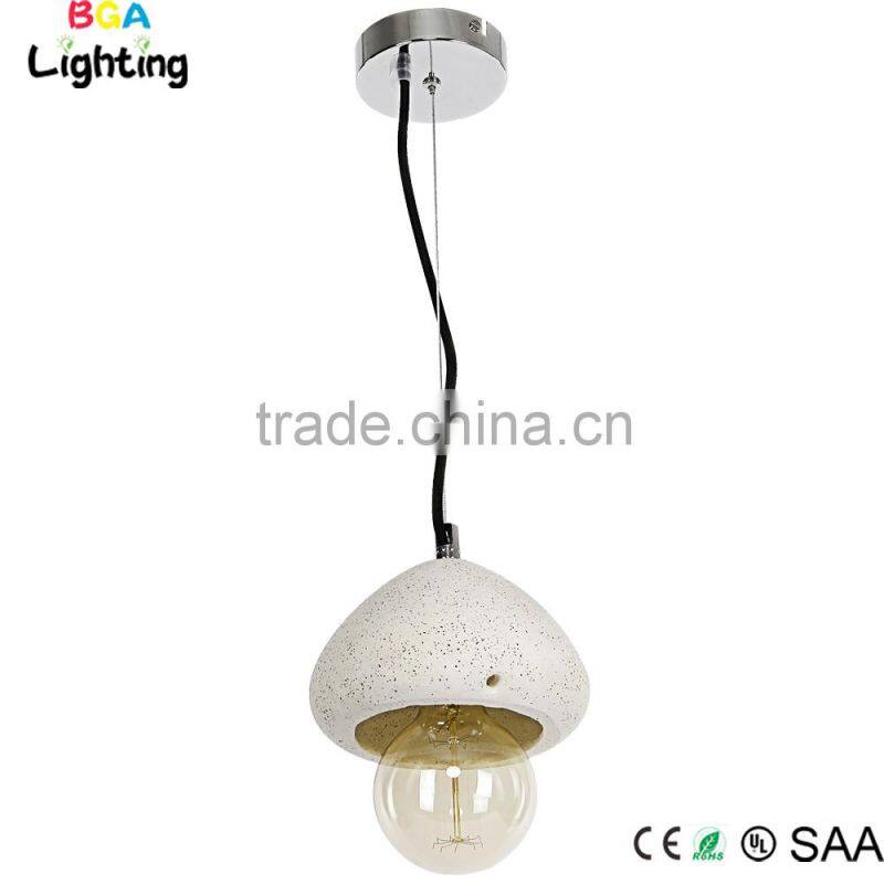 Concrete chandelier lighting with metal ceiling rose and steel wire