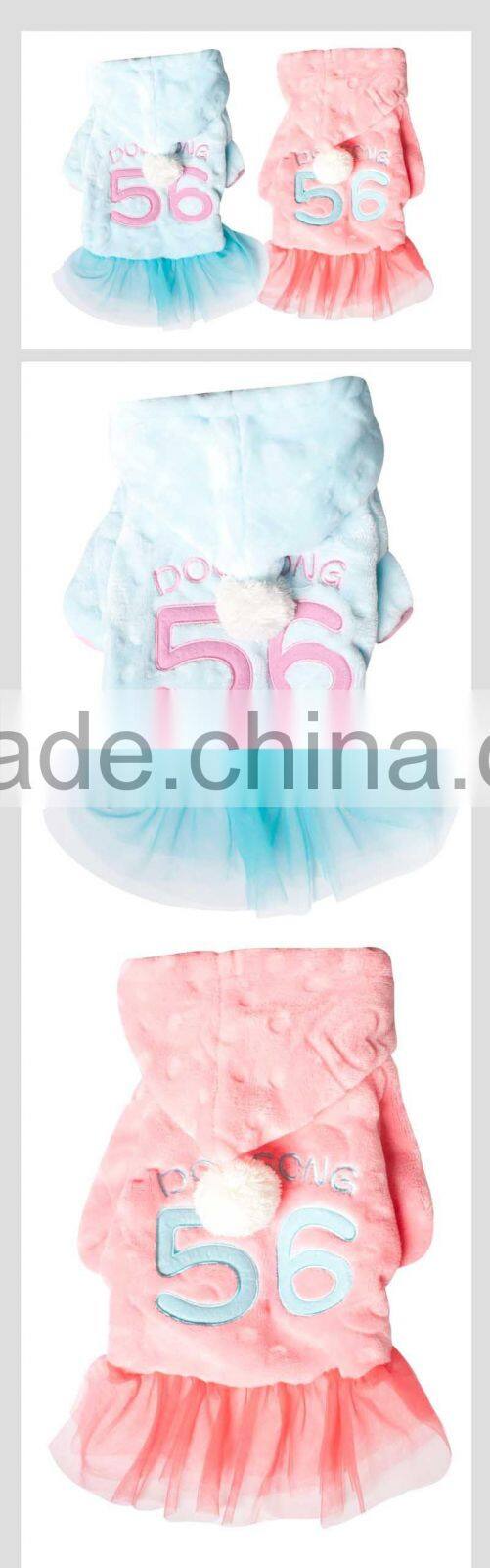 Sweet Spring Soft Plush Dog Coats Hooded Clothes ,red&blue