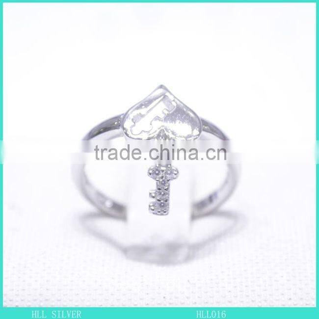 925 sterling silver heart shape key charming ring design for girl with cz stone