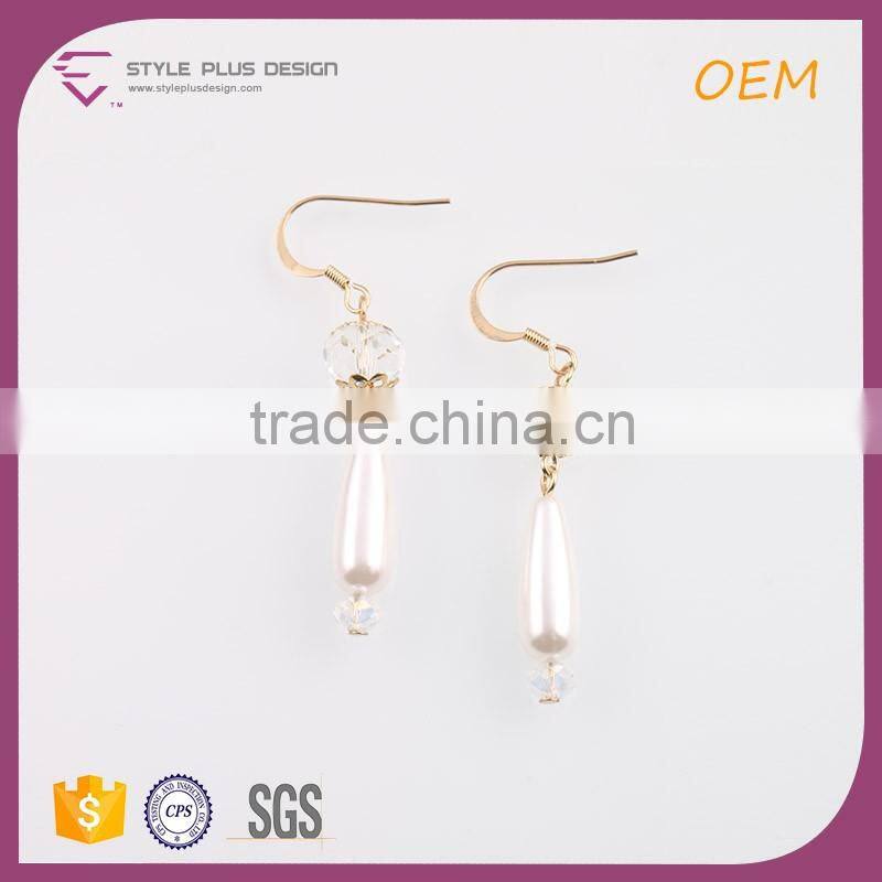 E77951I01 Pearl Gold Plated Long Earring Designs Gold Earring Backs Crystal Water Drop Pearl Pendant Earrings